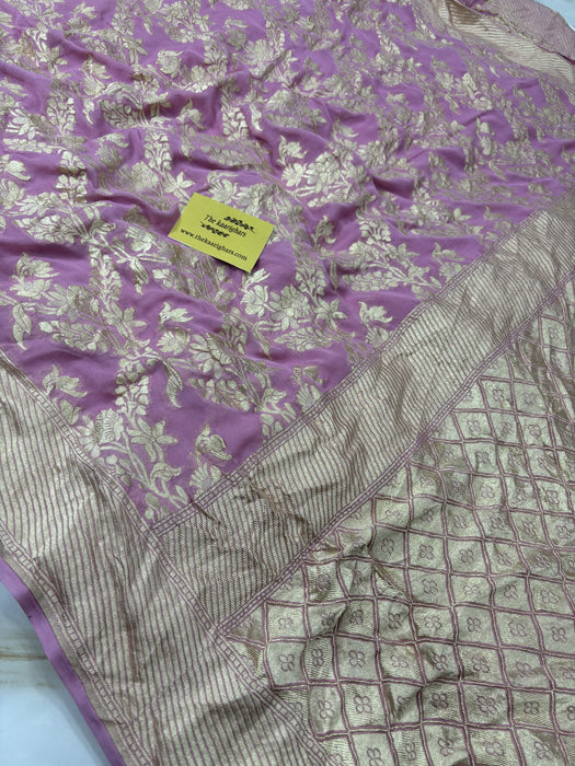 Pink Khaddi Georgette Banarasi Handloom Saree - Water Zari