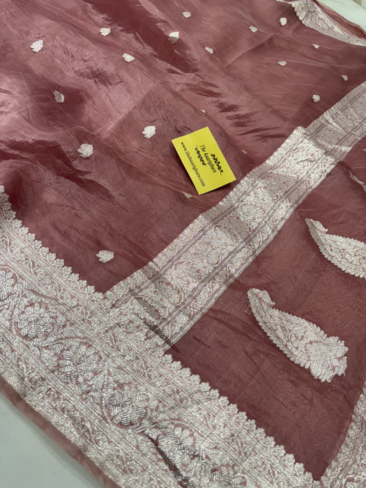 Rose Gold Pure Kora Banarasi Handloom Saree