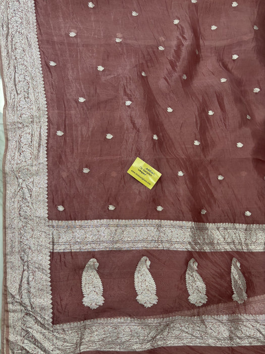 Rose Gold Pure Kora Banarasi Handloom Saree