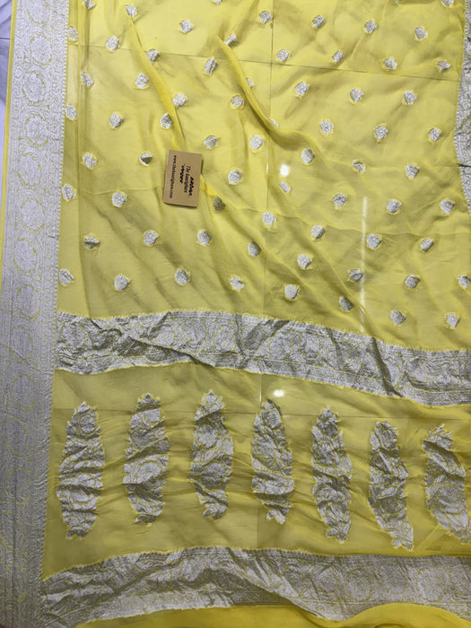 Yellow Pure Khaddi Chiffon Banarasi Handloom Saree