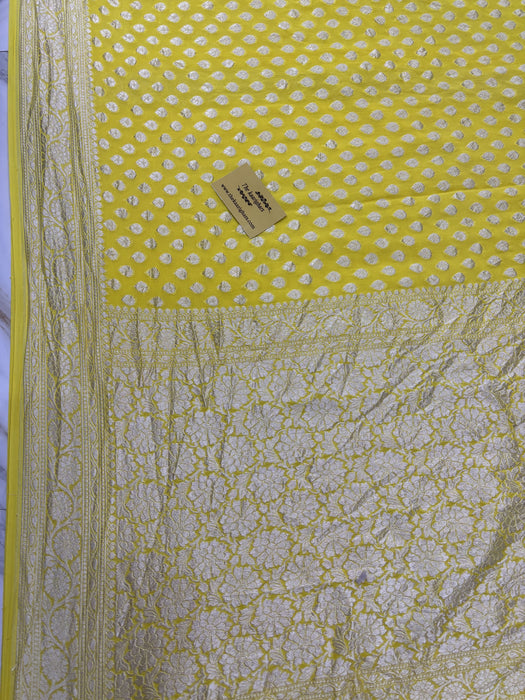 Pure Khaddi Georgette Banarasi Handloom Saree - Silver Zari