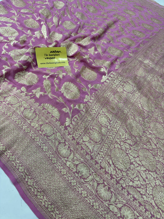 Pink Khaddi Georgette Banarasi Handloom Saree - Water Zari