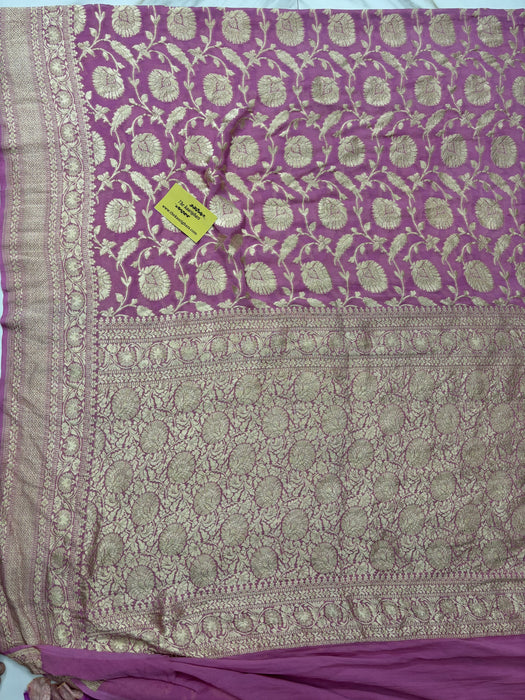 Pink Khaddi Georgette Banarasi Handloom Saree - Water Zari
