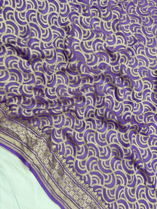 Purple Khaddi Georgette Banarasi Handloom Saree - Water Zari Jaal