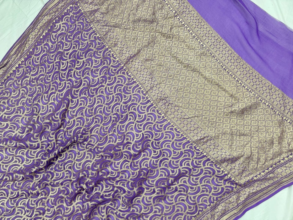 Purple Khaddi Georgette Banarasi Handloom Saree - Water Zari Jaal