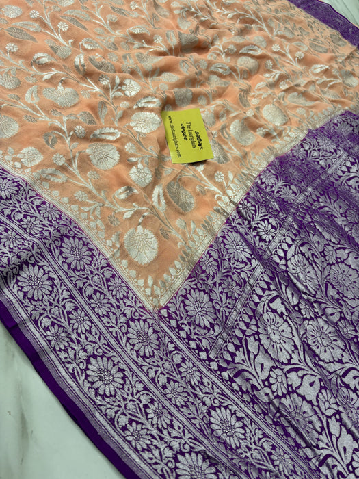 Copper Khaddi Georgette Banarasi Handloom Saree - Water Zari