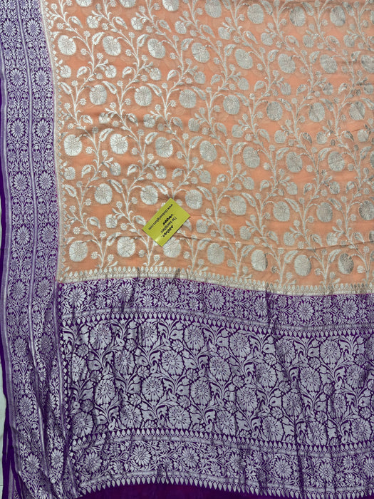 Copper Khaddi Georgette Banarasi Handloom Saree - Water Zari