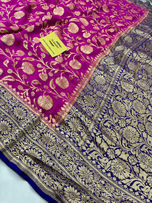 Rani Khaddi Georgette Banarasi Handloom Saree - Water Zari