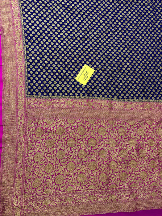 Navy Blue Khaddi Georgette Banarasi Handloom Saree - Antique Zari
