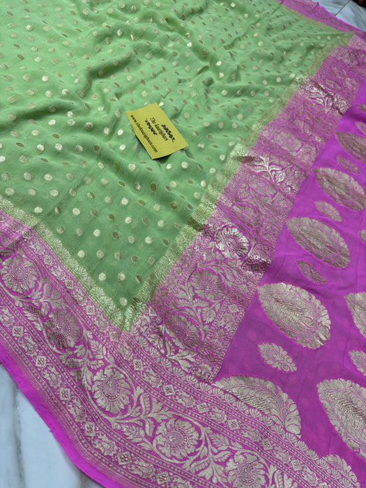 Pista Khaddi Georgette Banarasi Handloom Saree - Water Zari
