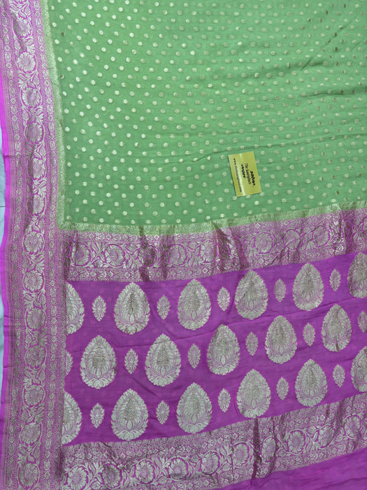 Pista Khaddi Georgette Banarasi Handloom Saree - Water Zari