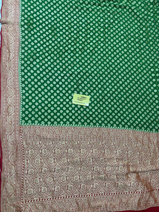 Green Khaddi Georgette Banarasi Handloom Saree - Gold Zari