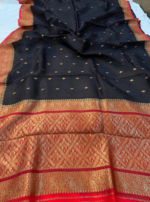Black Pure Kora Banarasi Handloom Saree