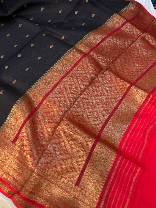 Black Pure Kora Banarasi Handloom Saree