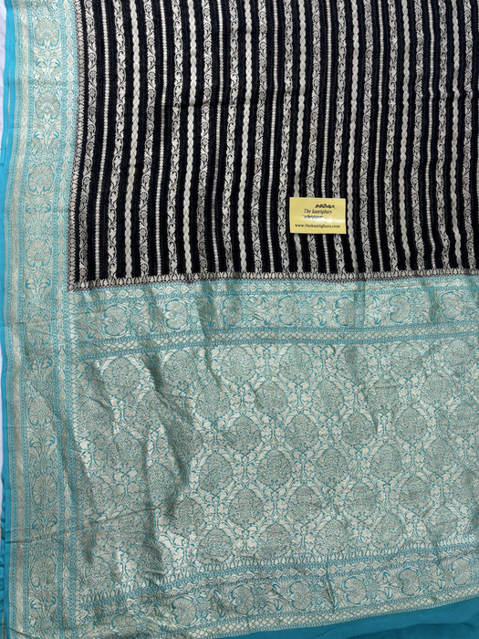 Black Khaddi Georgette Banarasi Handloom Saree - Water Zari