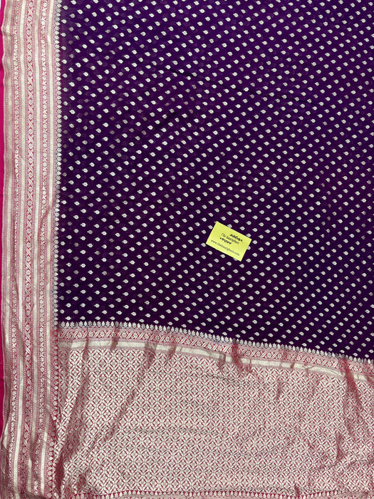 Magenta Khaddi Georgette Banarasi Handloom Saree - Water Zari