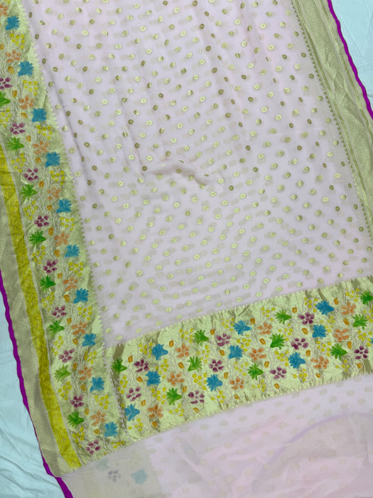 Pink Khaddi Georgette Banarasi Handloom Saree - Hand Filled Meenakari