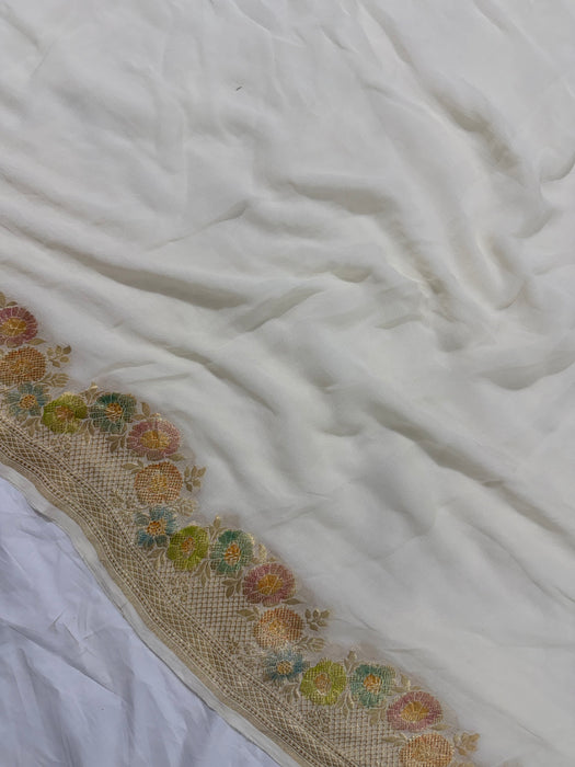 Khaddi Georgette Banarasi Handloom Saree - Hand Filled Meenakari