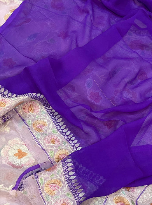 Pink Khaddi Georgette Banarasi Handloom Saree - Handfilled Meenakari