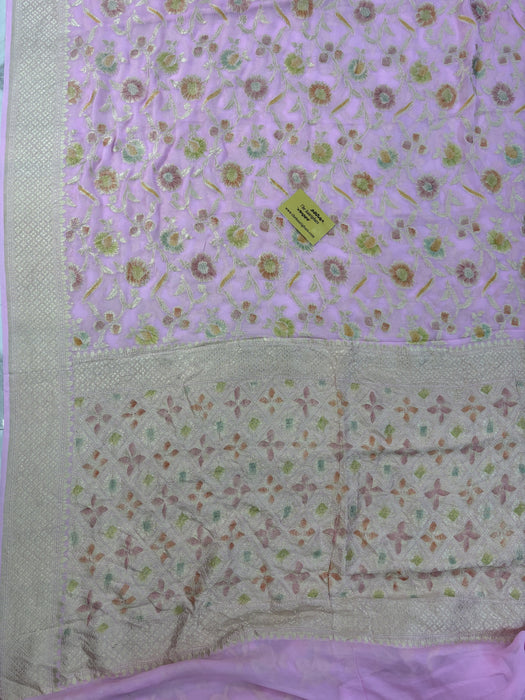 Rose Pink Khaddi Georgette Banarasi Handloom Saree - Hand Meenakari
