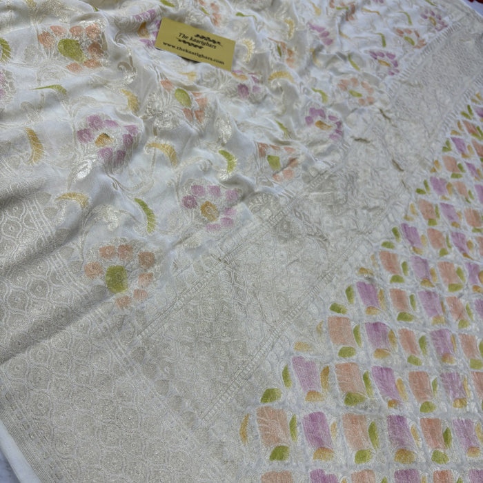 Olive Khaddi Georgette Banarasi Handloom Saree - Hand Meenakari