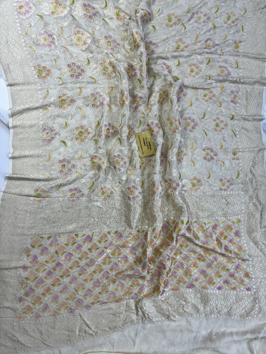 Olive Khaddi Georgette Banarasi Handloom Saree - Hand Meenakari