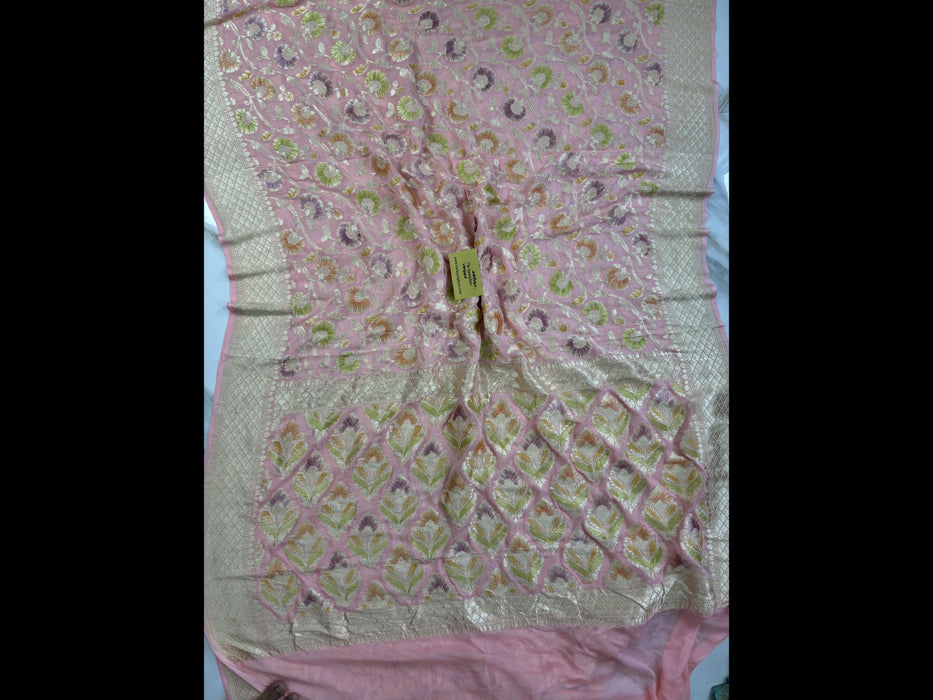 Opium Khaddi Georgette Banarasi Handloom Saree - Hand Meenakari