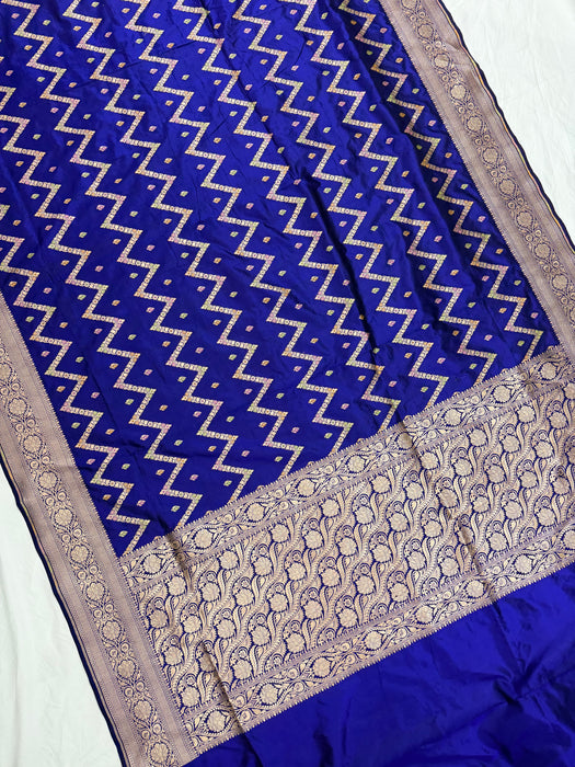 Blue Pure Katan Banarasi Handloom Saree - Meenakari Work