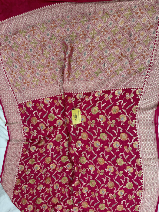 Rani Khaddi Georgette Banarasi Handloom Saree - Hand Meenakari