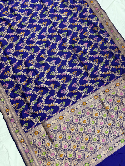 Blue Pure Katan Banarasi Handloom Saree - Meenakari Work