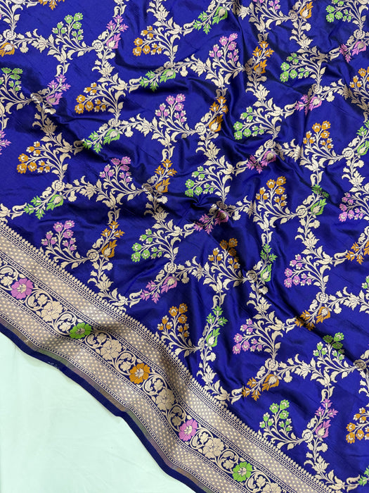 Blue Pure Katan Banarasi Handloom Saree - Meenakari Work