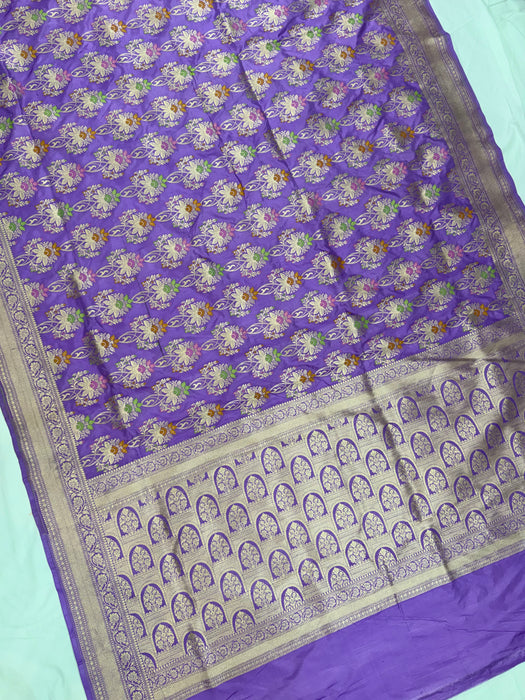 Lavender Pure Katan Banarasi Handloom Saree - Meenakari Work