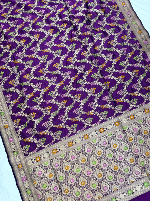 Magenta Pure Katan Banarasi Handloom Saree - Meenakari Work