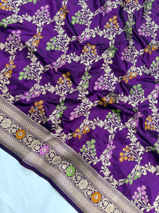 Magenta Pure Katan Banarasi Handloom Saree - Meenakari Work