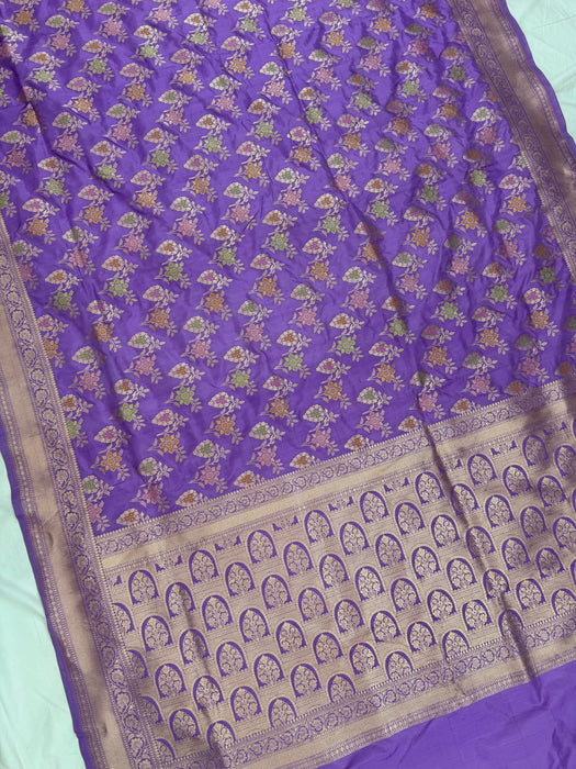Lavender Pure Katan Banarasi Handloom Saree - Meenakari Work