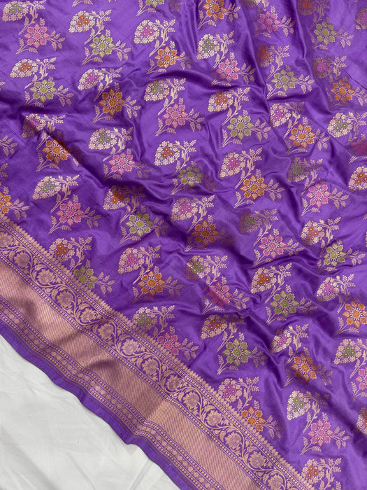 Lavender Pure Katan Banarasi Handloom Saree - Meenakari Work
