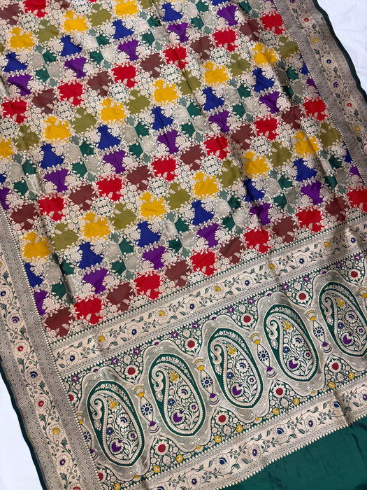 Bottle Green Pure Katan Banarasi Handloom Saree - Rangkat