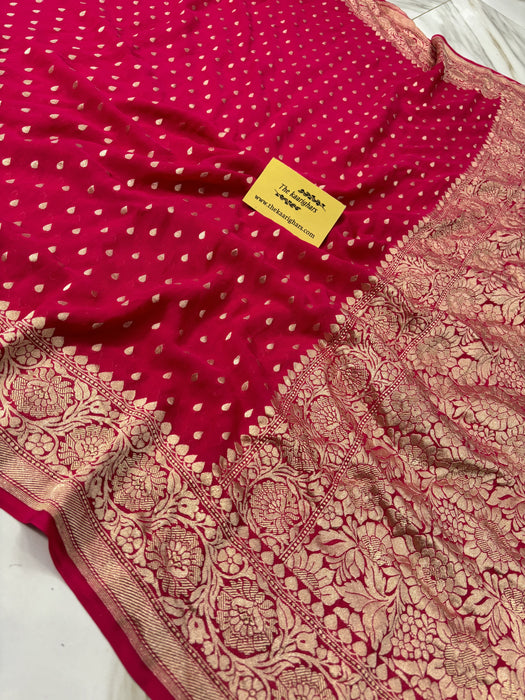 Rani Khaddi Georgette Banarasi Handloom Saree - Water Zari