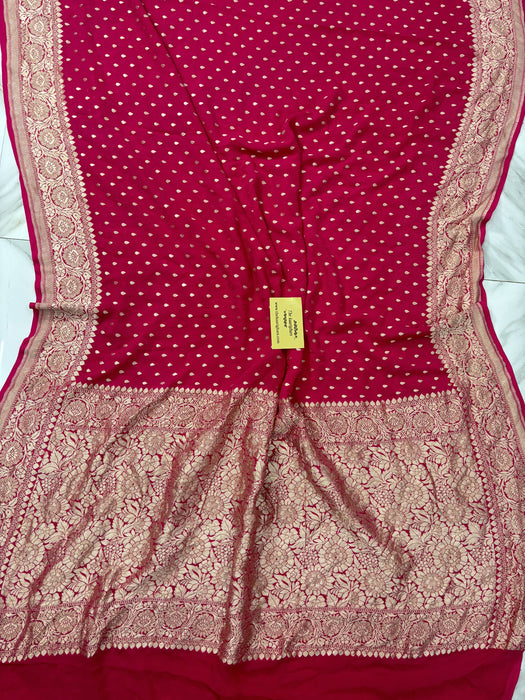 Rani Khaddi Georgette Banarasi Handloom Saree - Water Zari