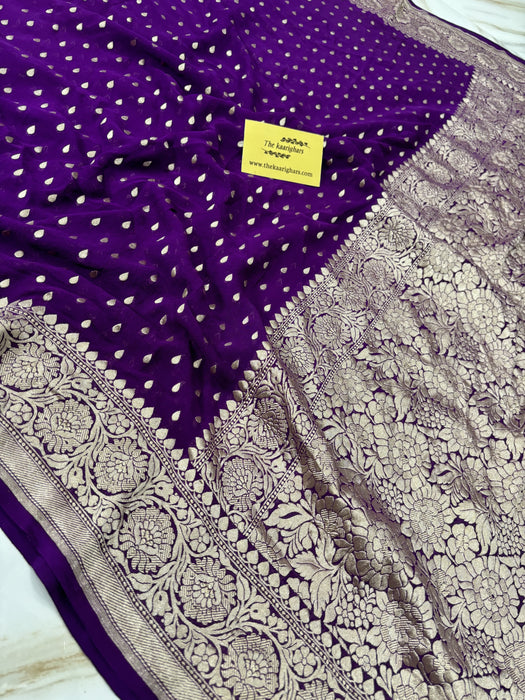 Purple Khaddi Georgette Banarasi Handloom Saree - Water Zari