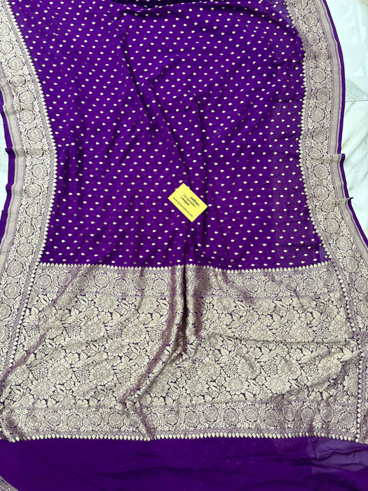 Purple Khaddi Georgette Banarasi Handloom Saree - Water Zari
