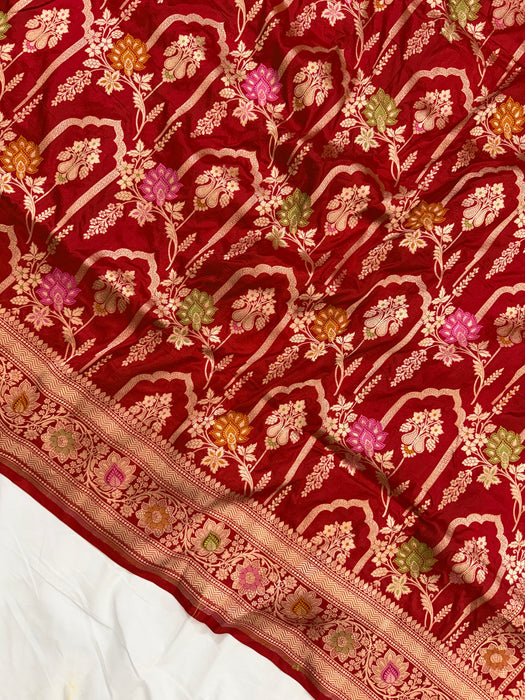 Red Pure Katan Banarasi Handloom Saree - Meenakari Work