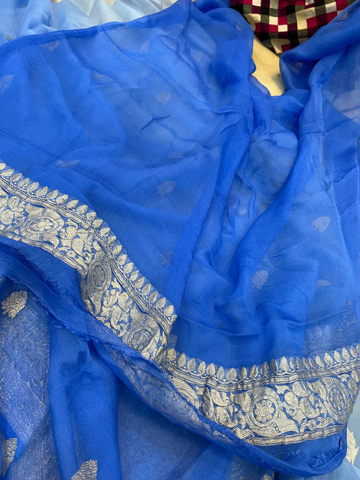 Double Blue Pure Kadhwa Chiffon Georgette Banarasi Saree