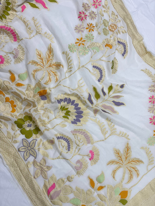 Khaddi Georgette Banarasi Handloom Saree - Designer Meenakari Jaal