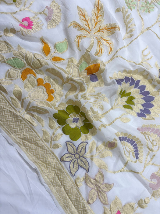 Khaddi Georgette Banarasi Handloom Saree - Designer Meenakari Jaal