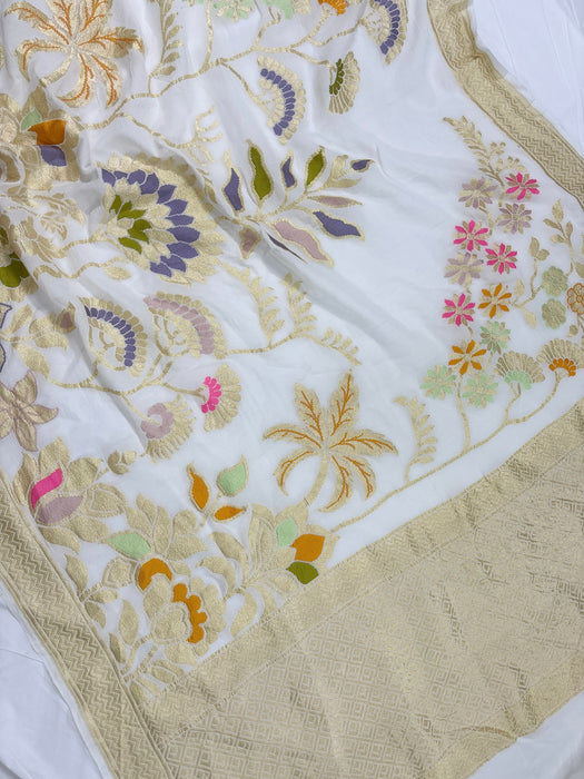 Khaddi Georgette Banarasi Handloom Saree - Designer Meenakari Jaal