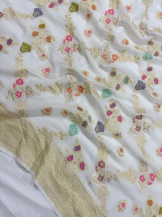 Khaddi Georgette Banarasi Handloom Saree - Designer Meenakari Jaal