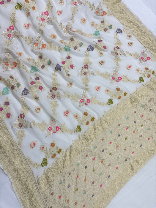 Khaddi Georgette Banarasi Handloom Saree - Designer Meenakari Jaal