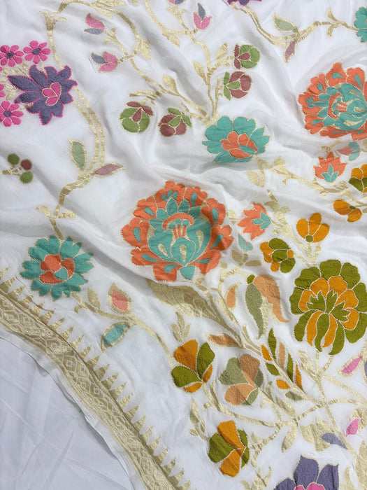 Khaddi Georgette Banarasi Handloom Saree - Designer Meenakari Jaal