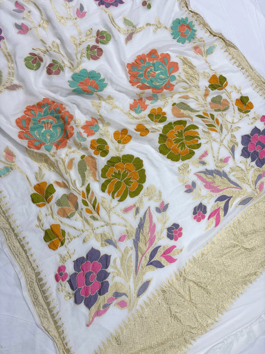 Khaddi Georgette Banarasi Handloom Saree - Designer Meenakari Jaal